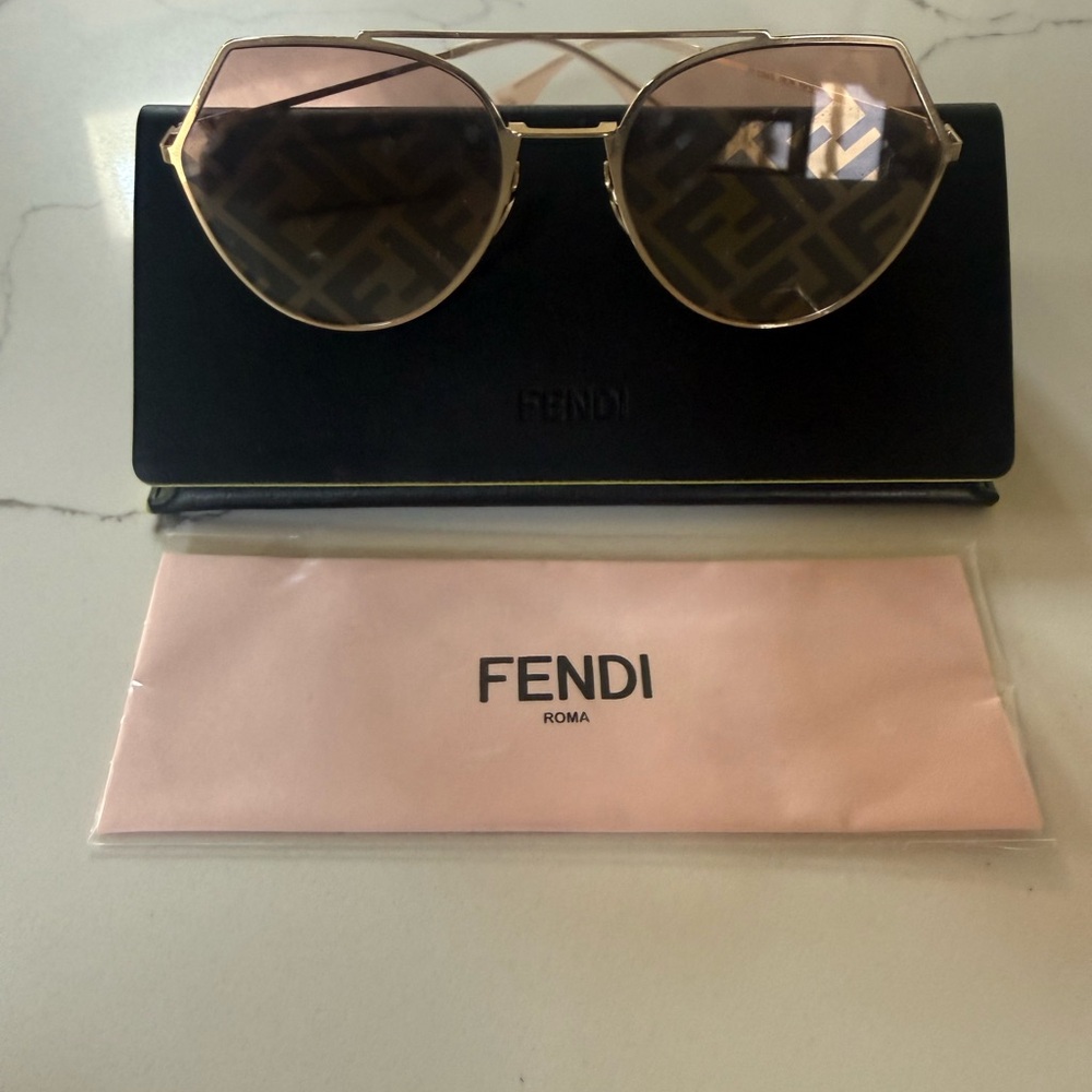 Fendi Pink-Tinted Brown Gradient Lenses Gold Frame Sunglasses